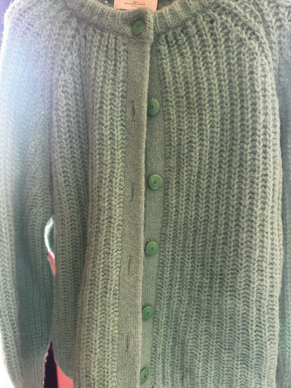 Sezane Emile Mint Green Fuzzy Button Cardigan - Picture 4 of 8